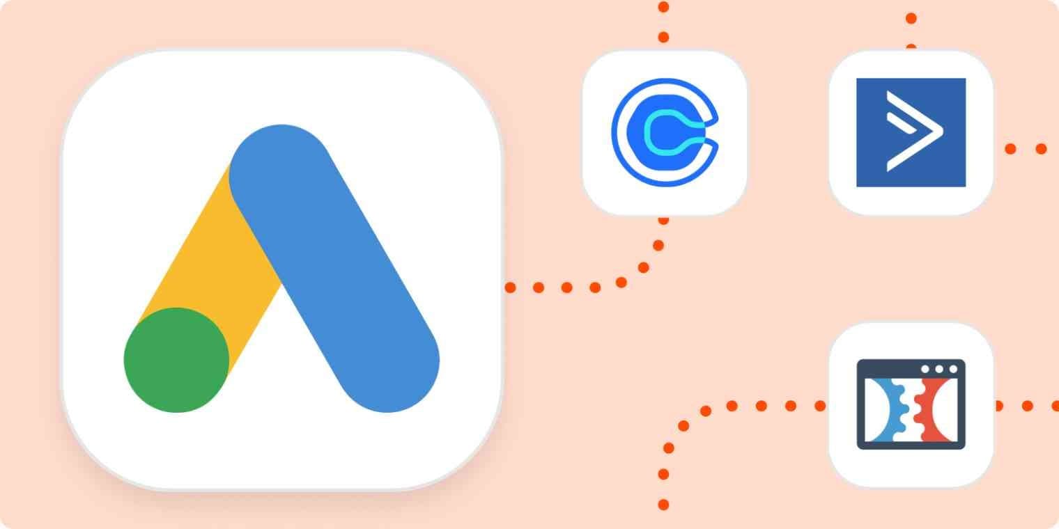 Google Ads logo connected by dotted lines to other app icons, showing an integration